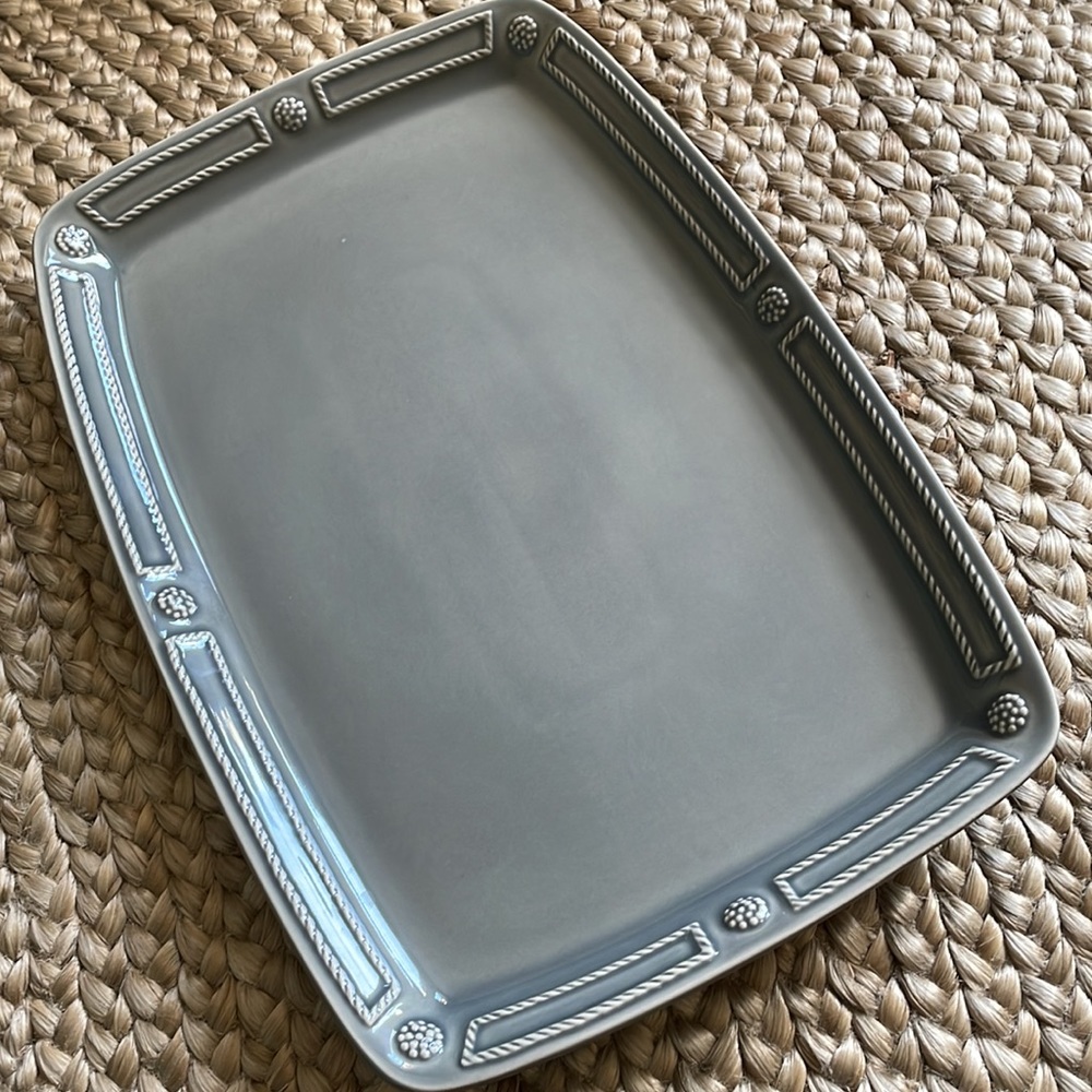NIB Juliska made in Portugal 100% ceramic French panel stone grey platter